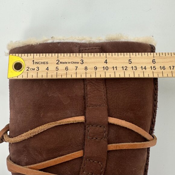 UGG Women’s Catalina Brown Leather Shearling Lace-Up Mid Calf Boots Size 8 - Picture 13 of 15